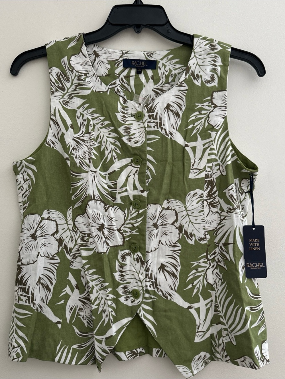 Rachel Roy Sleeveless Vest Floral Top Size Large Linen Blend New!
